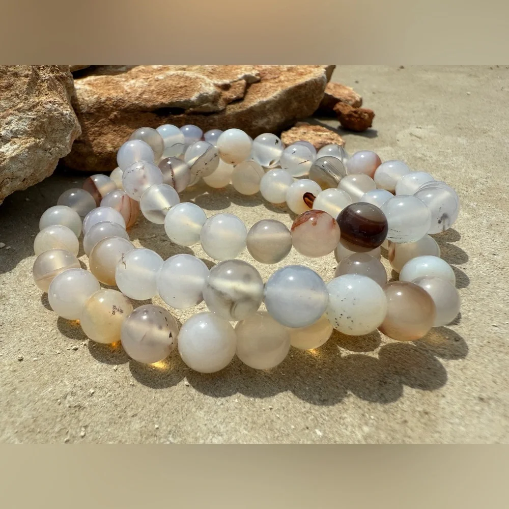 Authentic Montana Agate Precious Gemstone Crystal Beaded Stretch Bracelet - Picture 5 of 10